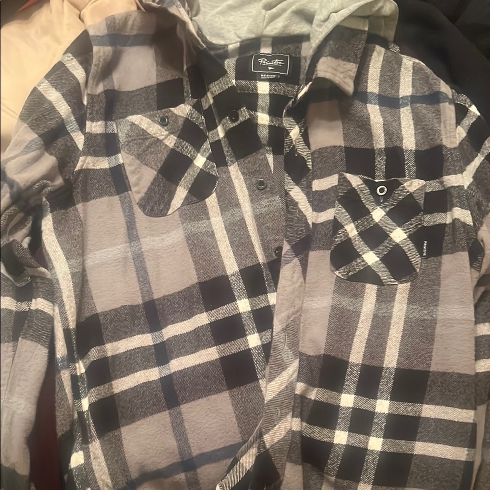 Primitive Black and Gray Plaid Hooded Shirt